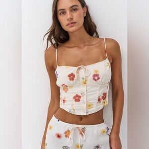 NWT Japna Floral Cropped Boho Corset Style Cotton Blend Top Size Large